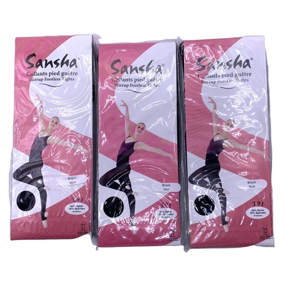 New Sansha Stirrup Black Child’s M/L Tights Pack of 3, T91 Dance Jazz Lyrical - Picture 2 of 10